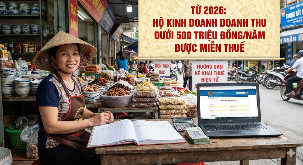 TỪ 2026: HỘ KINH DOANH DOANH THU DƯỚI 500 TRIỆU ĐỒNG/NĂM ĐƯỢC MIỄN THUẾ – CẦN KÊ KHAI NHƯ THẾ NÀO?