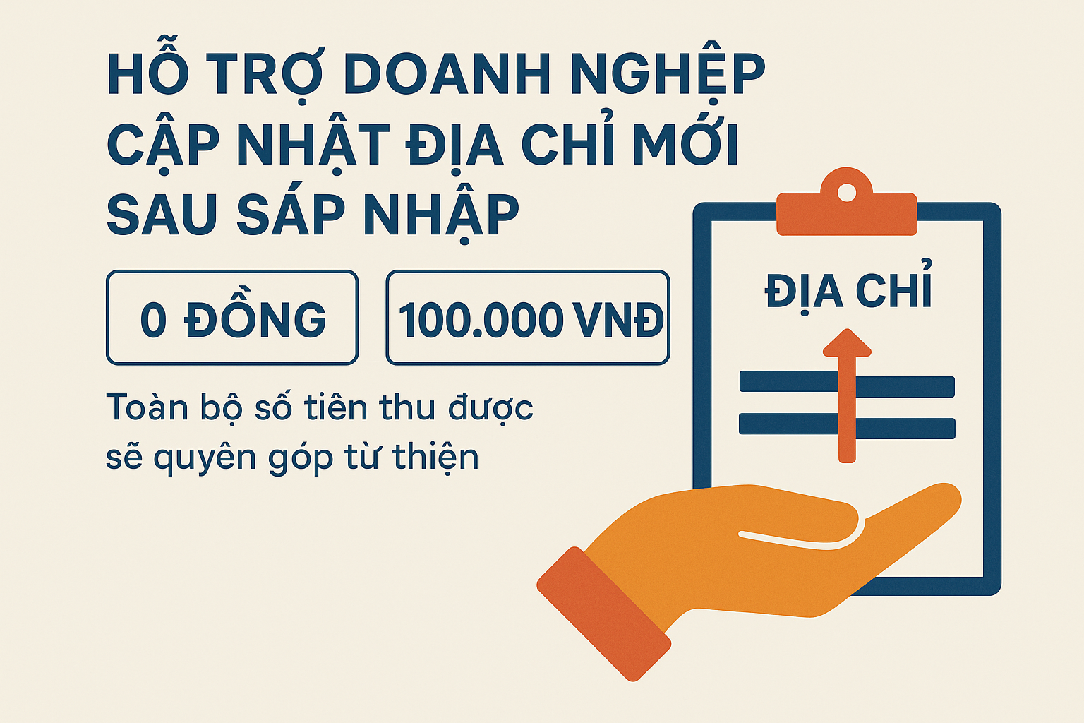 Hỗ trợ doanh nghiệp cập nhật địa chỉ mới sau sáp nhập – chi phí 0 đồng hoặc 100.000 VNĐ